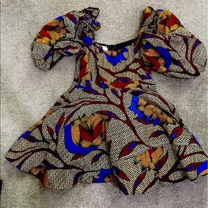 African Print Dress w/ puff sleeve.